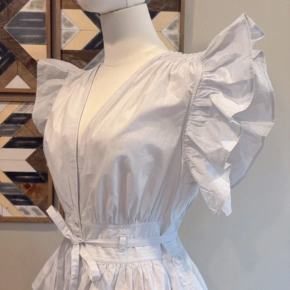 Ulla Johnson Sena Tiered Flutter-Sleeve Ruffle Dress in Dove size 6 - Picture 5 of 13